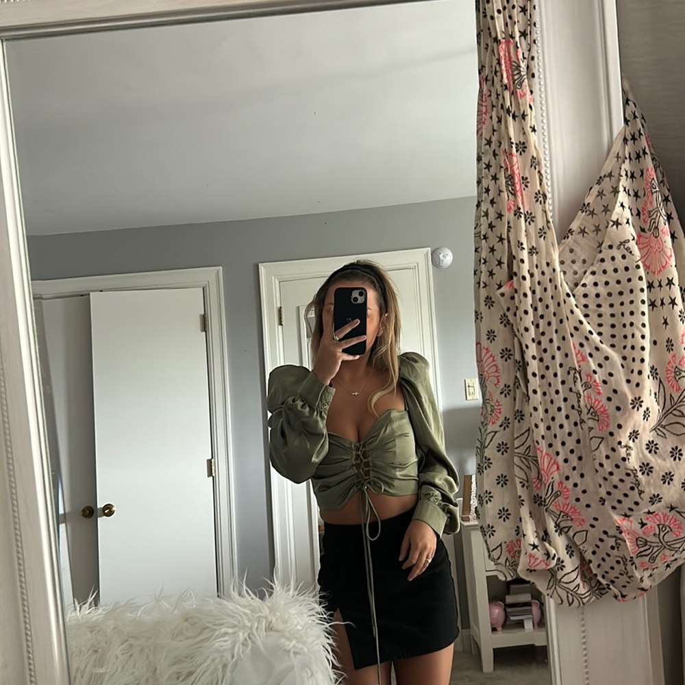 Boutique olive satin top